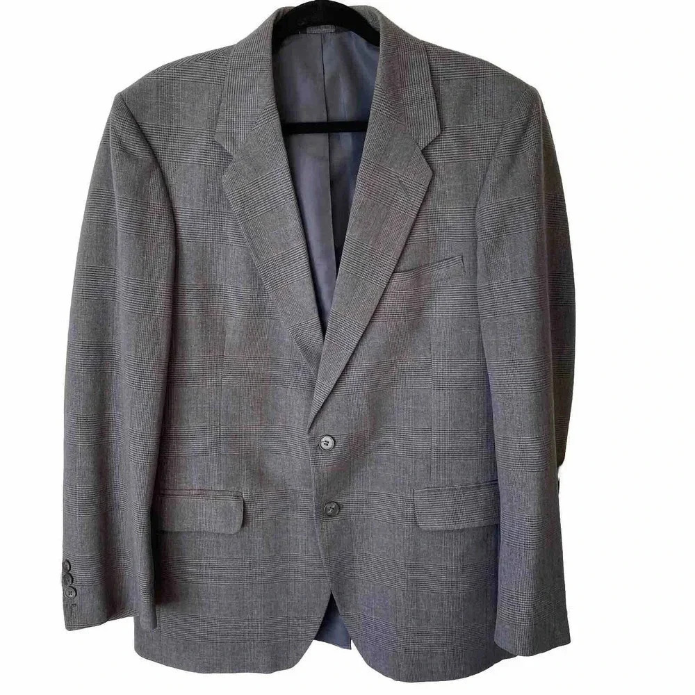 Farrah Wool Blend Plaid 2 Buttons Blazer Sport Coat Jacket Men 42L Pockets